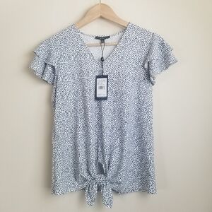 Adrianna Papell V-Neck Flutter Sleeve Tie Front Top Size XS NWT